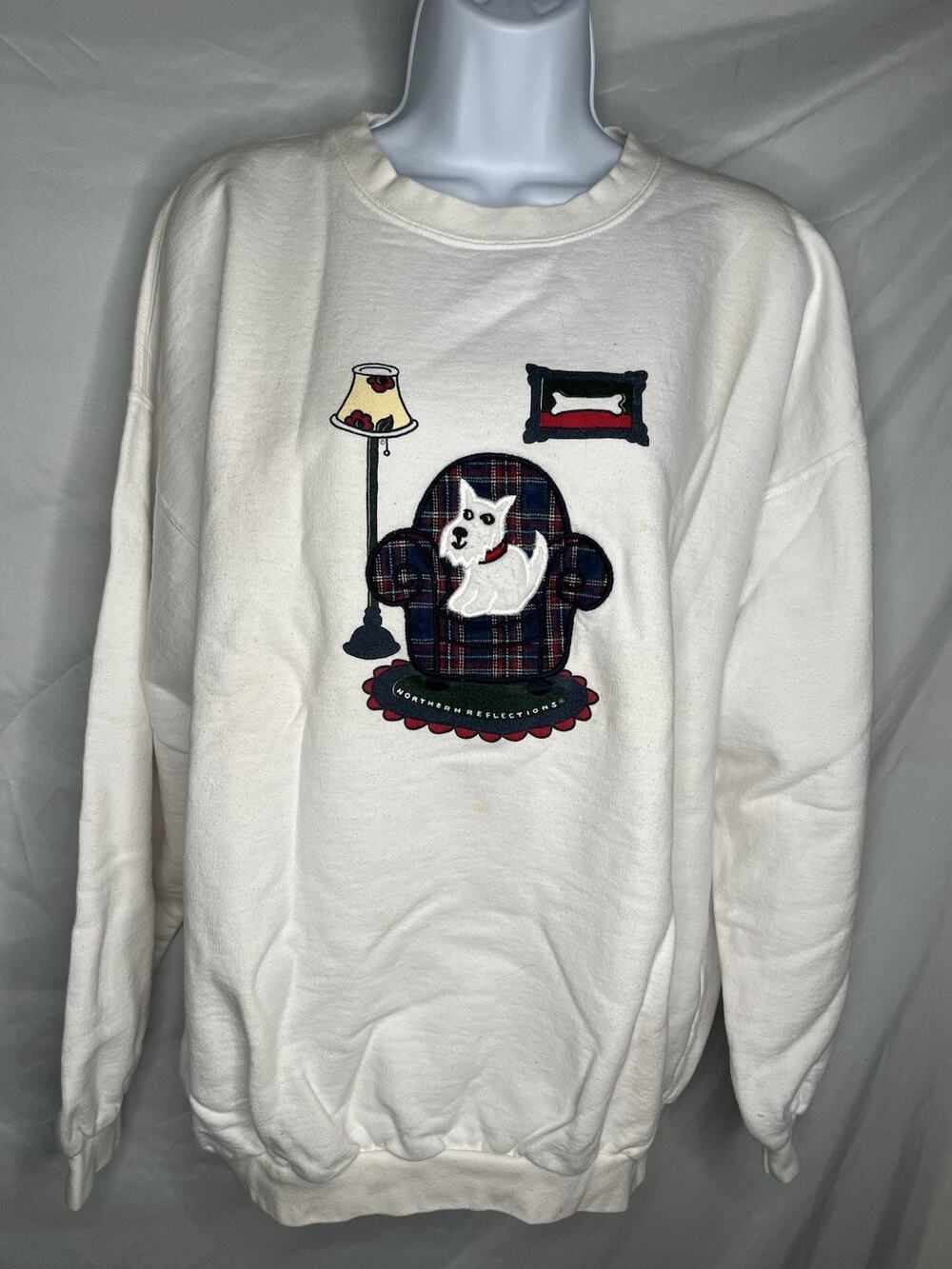 Northern Reflections Sweatshirt White Terrier Dog Applique Size Large 1990s USA
